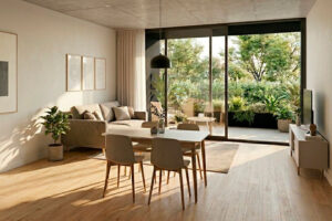 Living comedor con terminaciones modernas y climatización instalada.