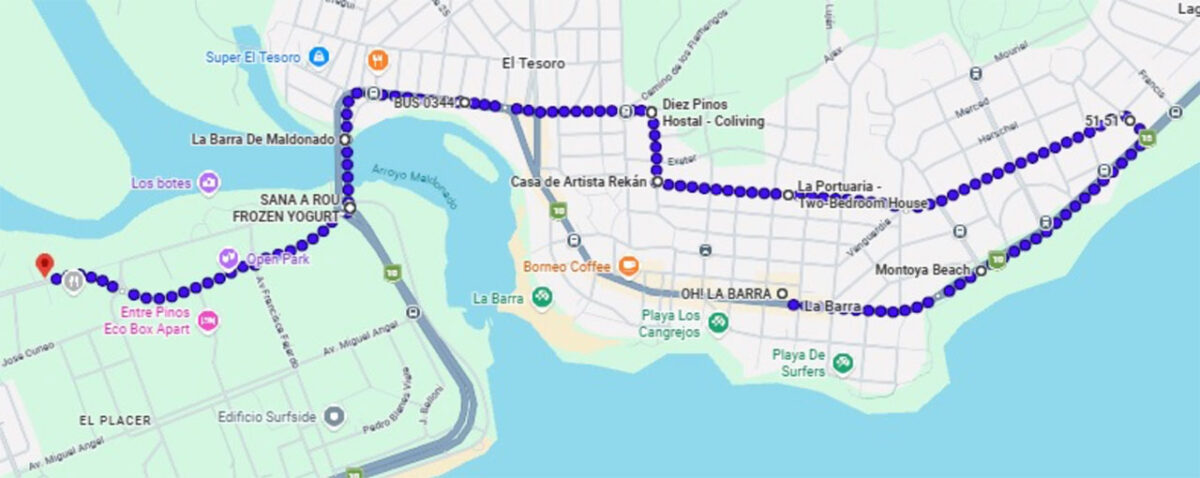 Trazado oficial | Recorrido de 6 km de la Montoya Woman 6K, con salida desde el Shopping Oh! La Barra en Manantiales y llegada al Parque El Placer junto al arroyo Maldonado.
